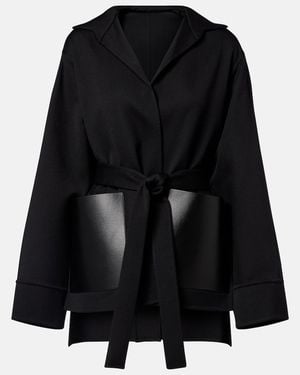 Alaïa Leather-Trimmed Virgin Wool Wrap Jacket - Black
