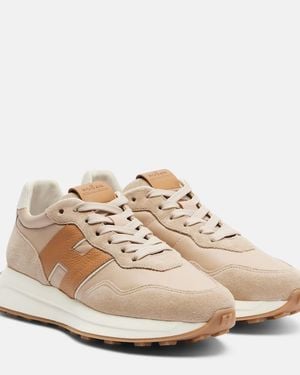 Hogan H641 Leather And Suede Trainers - Natural