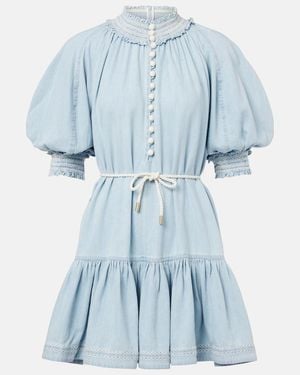 Zimmermann Ascension Ruffled Denim Minidress - Blue