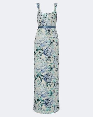Markarian Robin Belted Floral Brocade Gown - Blue