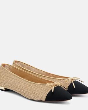 Aquazzura Gioia Leather-Trimmed Ballet Flats - Natural