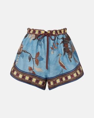 ALÉMAIS Georgie Printed Linen Shorts - Blue