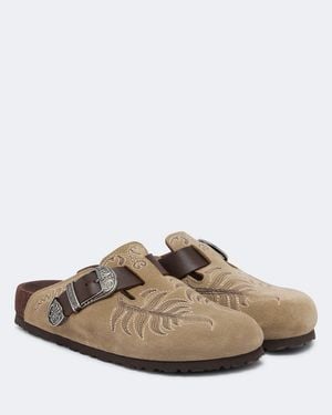 Etro X Birkenstock Boston Embroidered Suede Clogs - Brown
