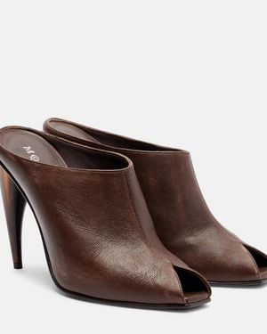 McQueen Horn Leather Mules - Brown