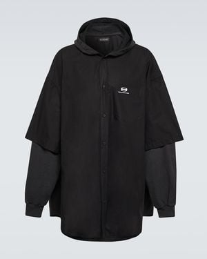 Balenciaga Patched Cotton Poplin And Fleece Jacket - Black