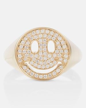 Sydney Evan Happy Face 14kt Yellow Gold Signet Ring With Diamonds - Metallic