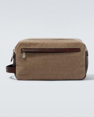 Brunello Cucinelli Leather-Trimmed Toiletry Bag - Brown