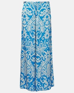 Poupette Clea High-Rise Printed Wide-Leg Trousers - Blue