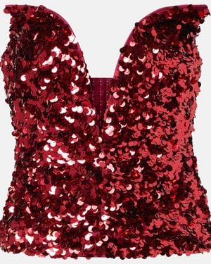 Self-Portrait Sequined Corset - Red