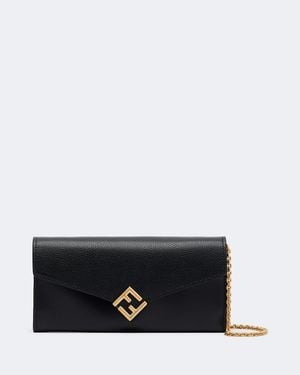 Fendi Ff Diamonds Leather Wallet On Chain - Black