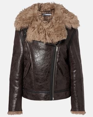 Acne Studios Shearling-Trimmed Leather Jacket - Black