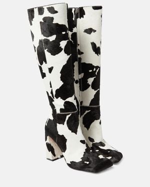 AMINA MUADDI Marine Calf Hair Knee-High Boots - White