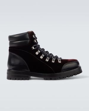 Manolo Blahnik Schnuerstiefel Janka Aus Samt Mit Leder - Schwarz