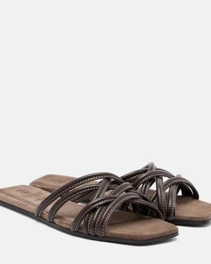 Brunello Cucinelli Pantoletten Aus Leder - Braun
