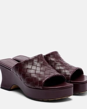 Bottega Veneta Rosita Intrecciato Leather Wedge Mules - Brown