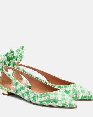 Aquazzura Bow Tie Bow-Detail Checked Ballet Flats - Green