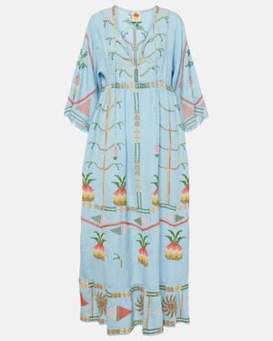 FARM Rio Pineapple Linen-Blend Beach Cover-Up - Blue