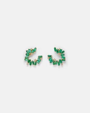 Suzanne Kalan Pendientes Izzy Sideway Spiral De Oro De 18 Ct Con Diamantes Y Esmeraldas - Verde