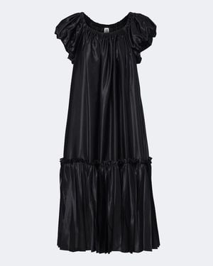 Noir Kei Ninomiya Pleated Tiered Satin Midi Dress - Black