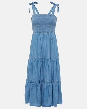 Veronica Beard Tola Tiered Cotton-Blend Midi Dress - Blue