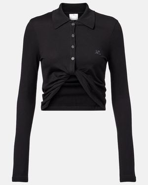 Courreges Cropped Cotton Polo Shirt - Black