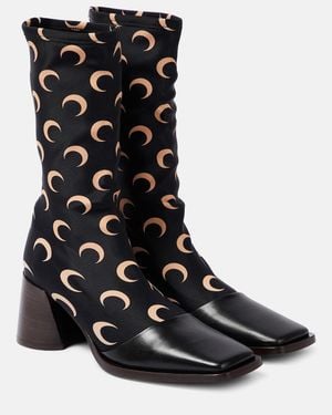 Marine Serre Printed Leather-Trimmed Sock Boots - Black