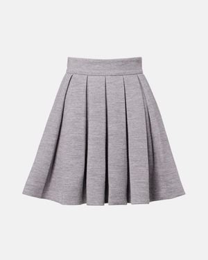 Balmain Pleated Wool And Cotton-Blend Miniskirt - Grey