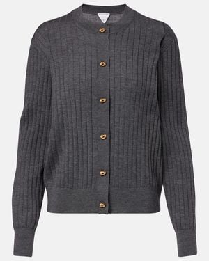 Bottega Veneta Knot Ribbed-Knit Wool Cardigan - Grey