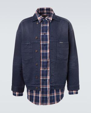 Balenciaga Checked Layered Denim Jacket - Blue