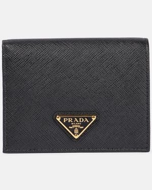 Prada Cartera De Piel Saffiano Con Logo - Black