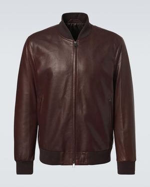 Brioni Leather Bomber Jacket - Brown