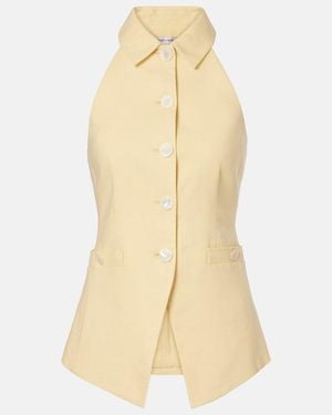 Veronica Beard Orlinda Halterneck Linen-Blend Vest - Natural