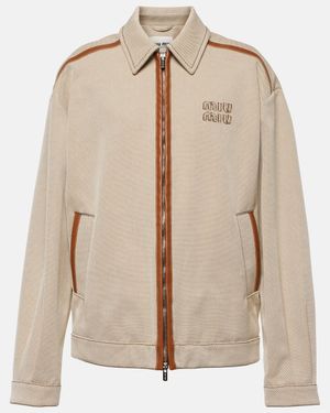 Miu Miu Leather-Trimmed Jacquard Canvas Jacket - Natural