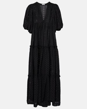 Poupette Tiered Cotton Midi Dress - Black