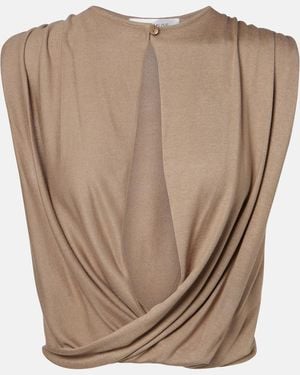 AYA MUSE Esme Cutout Draped Silk-Blend Crop Top - Natural