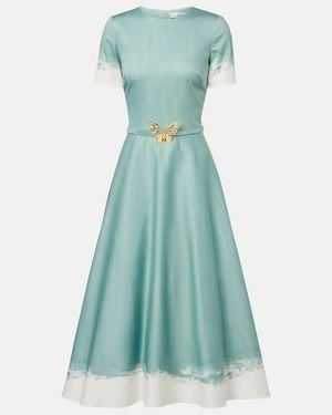 Oscar de la Renta Embellished Cotton-Blend Poplin Midi Dress - Blue