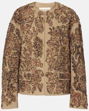 Dries Van Noten Sequined Cotton Jacket - Brown