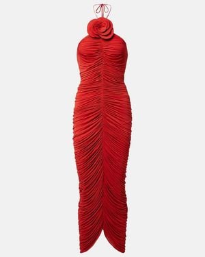 Magda Butrym Floral-Applique Ruched Jersey Midi Dress - Red