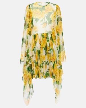 Dolce & Gabbana Floral Silk Chiffon Minidress - Yellow