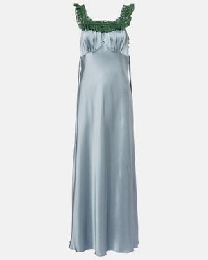 Chloé Lace-Trimmed Silk Satin Maxi Dress - Blue