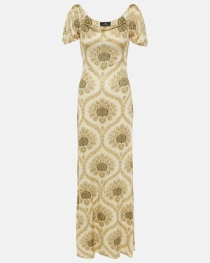 Etro Printed Puff-Sleeve Gown - Metallic