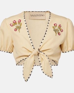 Valentino Plus De Pois Embroidered Crop Top - Natural