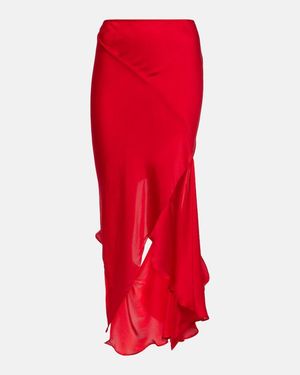 Acne Studios Falda Midi De Seda Deconstruida - Rojo