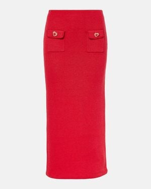 Self-Portrait Embellished Knitted Midi Skirt - Red