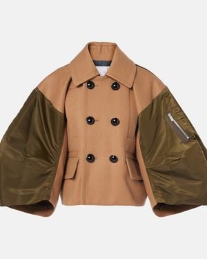 Sacai Wool And Twill Jacket - Brown