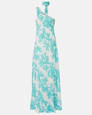 Alexandra Miro Odetta Scarf-Detail One-Shoulder Gown - Blue