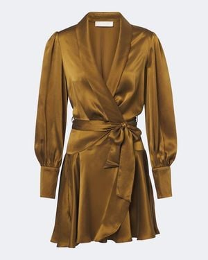 Zimmermann Silk Satin Wrap Dress - Brown