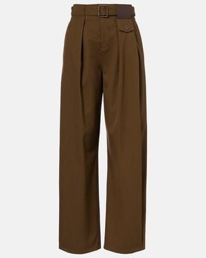 Loewe Belted Pleated High-Rise Cotton And Silk Wide-Leg Pants - Brown