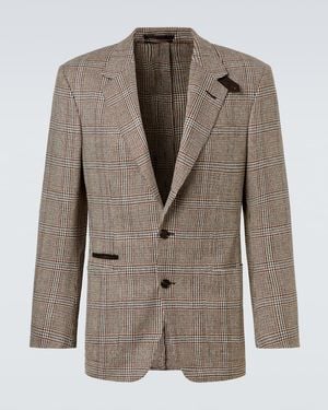 dunhill Checked Wool And Cashmere Blazer - Brown