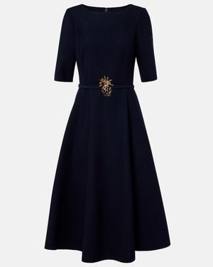Oscar de la Renta Belted Wool-Blend Midi Dress - Blue